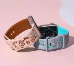 【人気】AppleWatch バンド 花 蝶 彫刻シリコン 38/40/41mm