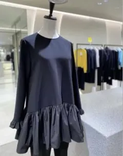 エムプルムエブラック❤️異素材切り替えペプラムブラウス