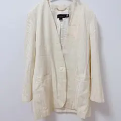 クラシックス ストライプ ノーカラー ジャケット 長袖 ロング M 生成 羊毛