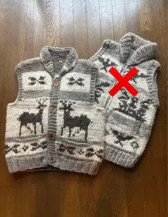 本場カウチンニットベスト　シカ柄