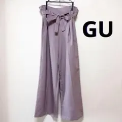 美品◎ GU くすみピンク ベルトタックストレートパンツ ワイドパンツ リボン