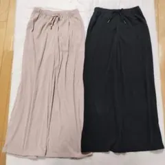 150cm GU リブプルオンワイドパンツ 女の子　黒　ピンク　２点