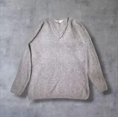 大人カジュアル Vネック ニット 無地 古着 アンゴラ混