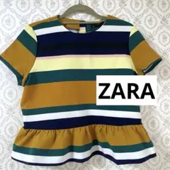 秋色　ZARA TRAFALUC マルチボーダー ペプラムトップス L