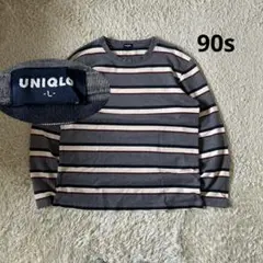 OLD UNIQLO ロンt 90s y2k マルチボーダー　紺タグ　グレー　L