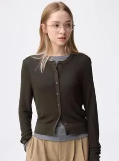 新品未使用タグ付き GU シアーカーディガン　ニット　ブラウンL