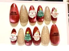 【接着テープ付き】クリスマスネイルチップ　マグネット