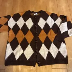 ダイヤモンドパターン カーディガン　茶色