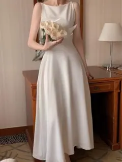 ワンピース 結婚式 サテンドレス 前撮りドレス ウェディングドレス ホワイト