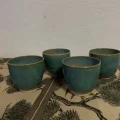 新春お値下げ　古上野焼　緑釉　急須湯呑みセット