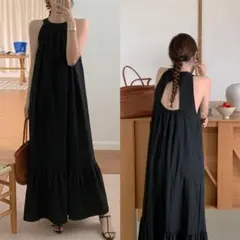 早い者勝ち☆リゾート おしゃれ度高め 着痩せ ノースリーブ ワンピース 無地