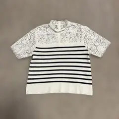 LOU LOU WILLOUGHBYレース切替ボーダーニット 半袖のサムネイル