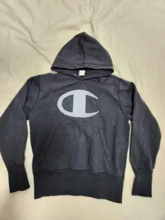 Champion ブラック パーカー　染み込み　プリント