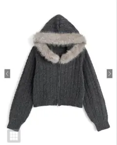 GRL so45 ファーフードケーブル編みダブルジップニットパーカー