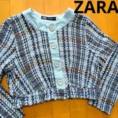 ZARA ◆ツイード ショート丈トップス カーディガン ノーカラージャケット M