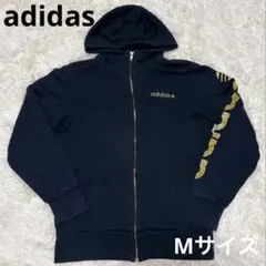 adidas ジップパーカー　フーディー　ゴールド　ロゴ　Mサイズ