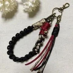 【#】ブラック・ボルドーパラコードスマホハンドストラップ