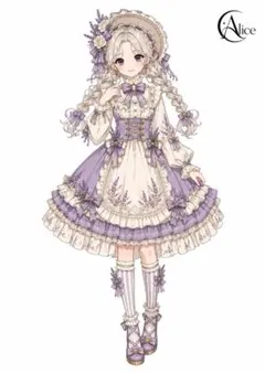 A6 人物シート 2枚セット 銀髪少女 ラベンダードレス コラージュ A-186