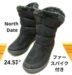 North Date　スノーブーツ　スエード調　防滑　スパイク付き　24.5㌢