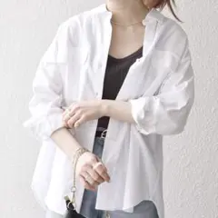 2025SS シップスエニィ　ホワイト　長袖ポケット付きシャツ