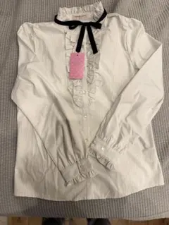 mezzo piano フリル付きストライプシャツ　リボン　165サイズ