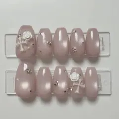 【現品】ネイルチップ 韓国風 マグネット シンプル クロムパーツ バラ 上品