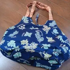 ハンドメイド　植物柄トートバッグ ネイビー