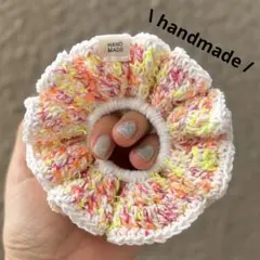 オレンジ·͜·シュシュ‪ ハンドメイド‪ 編み物‪ かぎ針編み 毛糸c9