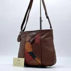 極美品 IBIZA オーストリッチ パッチワーク ショルダーバッグ 本革 f40