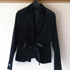 【美品】クイーンズコート 黒ベロアジャケット リボン付き