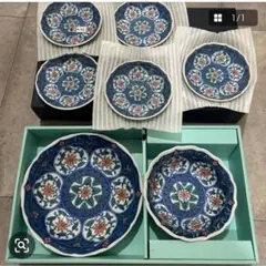 青色花柄陶磁器食器セット