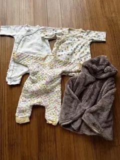 ４点セット コンビミニ 長袖ロンパース ラップクラッチ 動物柄 60〜70