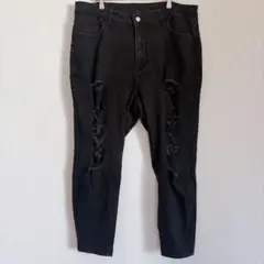 シーイン ダメージ デニム スキニー 2XL ビッグサイズ 黒 綿混 お出かけのサムネイル