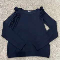 イーハイフンワールドギャラリー　フリル付き　ネイビー　長袖ニット　レディース　F