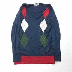 JOHN SMEDLEY アーガイル柄ウールニット Sサイズ ネイビー系のサムネイル