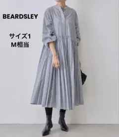 美品BEARDSLEYビアズリー 先染ストライプ ギャザーワンピースバンド