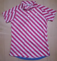 adidas★レディス★ゴルフ用半袖シャツ☆ピンク/白の斜めの縞柄)★サイズM