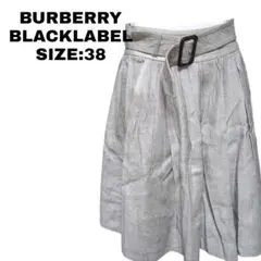 バーバリーブラックレーベル 麻混フレアスカート 38 日本製 古着