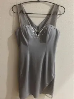 グレー ビーズ装飾 タイトフィットドレス