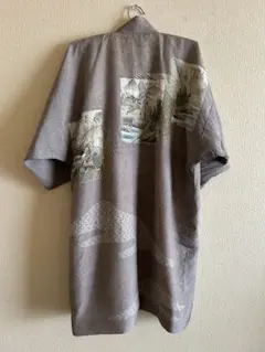 【ハンドメイド・生地取り用】着物リメイク羽織り（背中に山水画風の絵柄入り）のサムネイル