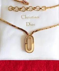 ヴィンテージ Dior ネックレス ロゴモチーフ ガラス エナメル 装飾 C89