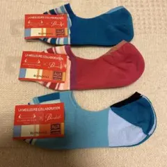 ソックス靴下かかとストッパー 23-25cm ピンク&ターコイズ　3点セット③のサムネイル
