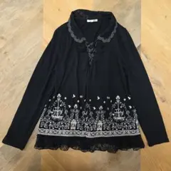 axes femme 黒 レース襟 チュニック 長袖 y82
