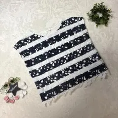 極美品 【アーヴェヴェ】 《M》 ノースリーブカットソー ボーダー 花柄