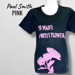 ポールスミス ピンク レディース Tシャツ M 黒 ピンク 花柄 コットン100