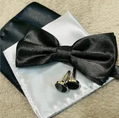 黒　蝶ネクタイ　メンズ　結婚式　4点セット　冠婚葬祭