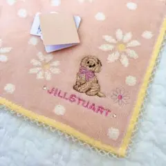 JILL STUART ピンク 犬さん刺繍柄　ふわふわタオルハンカチ