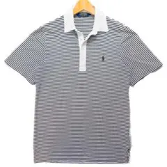 【美品】ラルフローレン ボーダー半袖ポロシャツ S ブラック×ホワイト