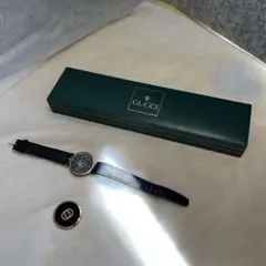 【ジャンク】GUCCI ブラックレザー 腕時計(クォーツ)