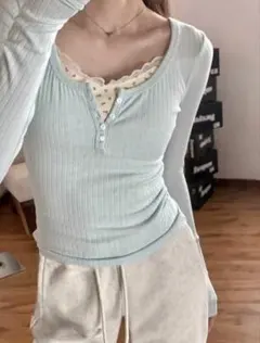 SHEIN パッチワーク フローラルTシャツ ブルー 新品未使用